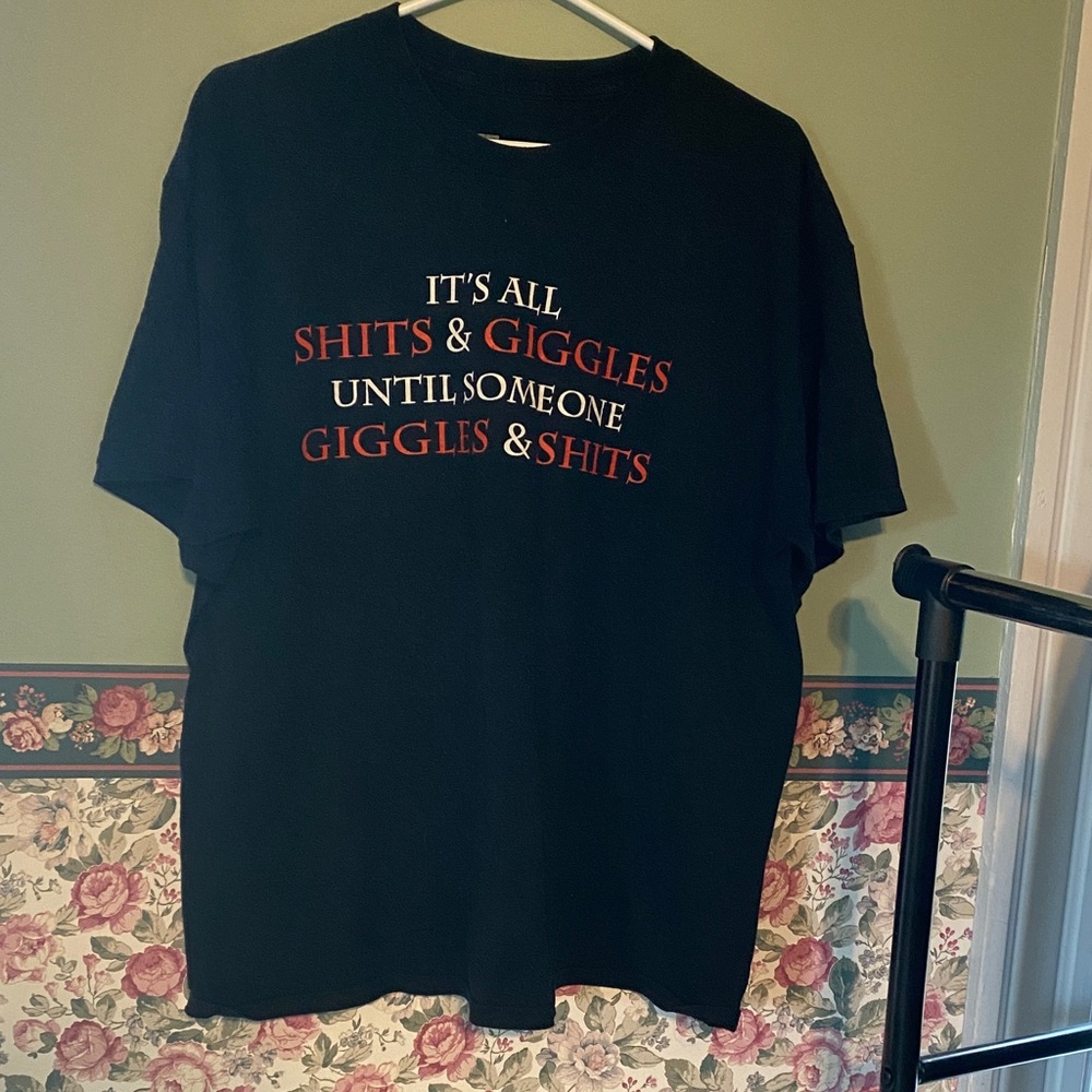 Unisex funny Black Graphic Tee with Red and White Text